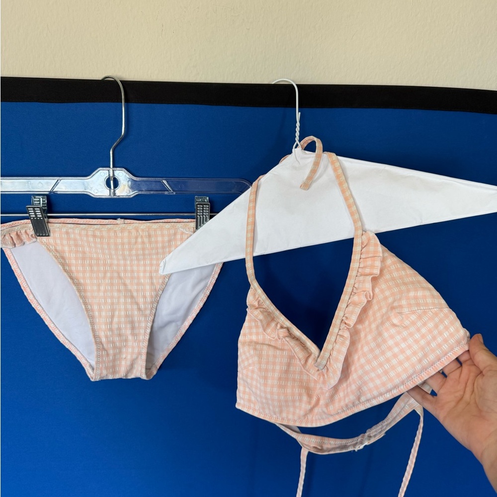 Peach Gingham Bikini Set